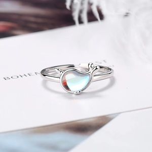 New Sterling Silver 925 Moonstone Whale Adjustable Ring